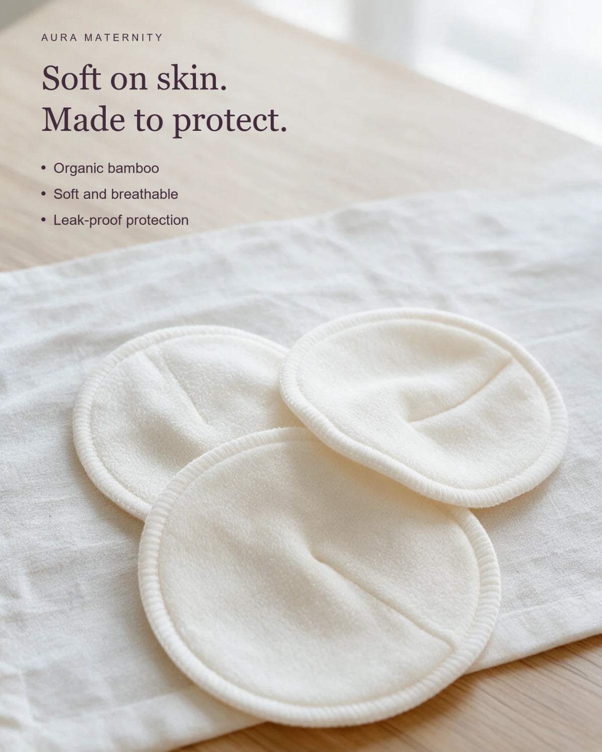 Organic Bamboo Nursing Pads — 10-Pad Set with Washable Bag
