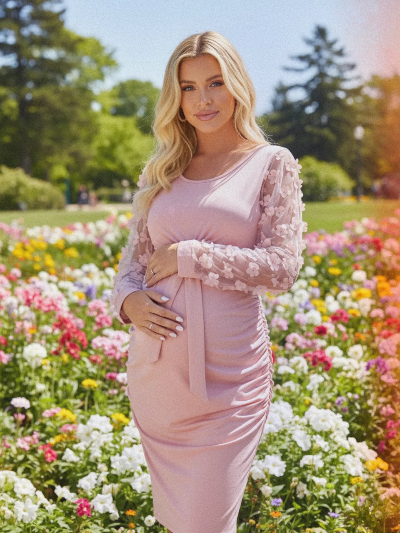 Floral Elegant Maternity Pink Dress