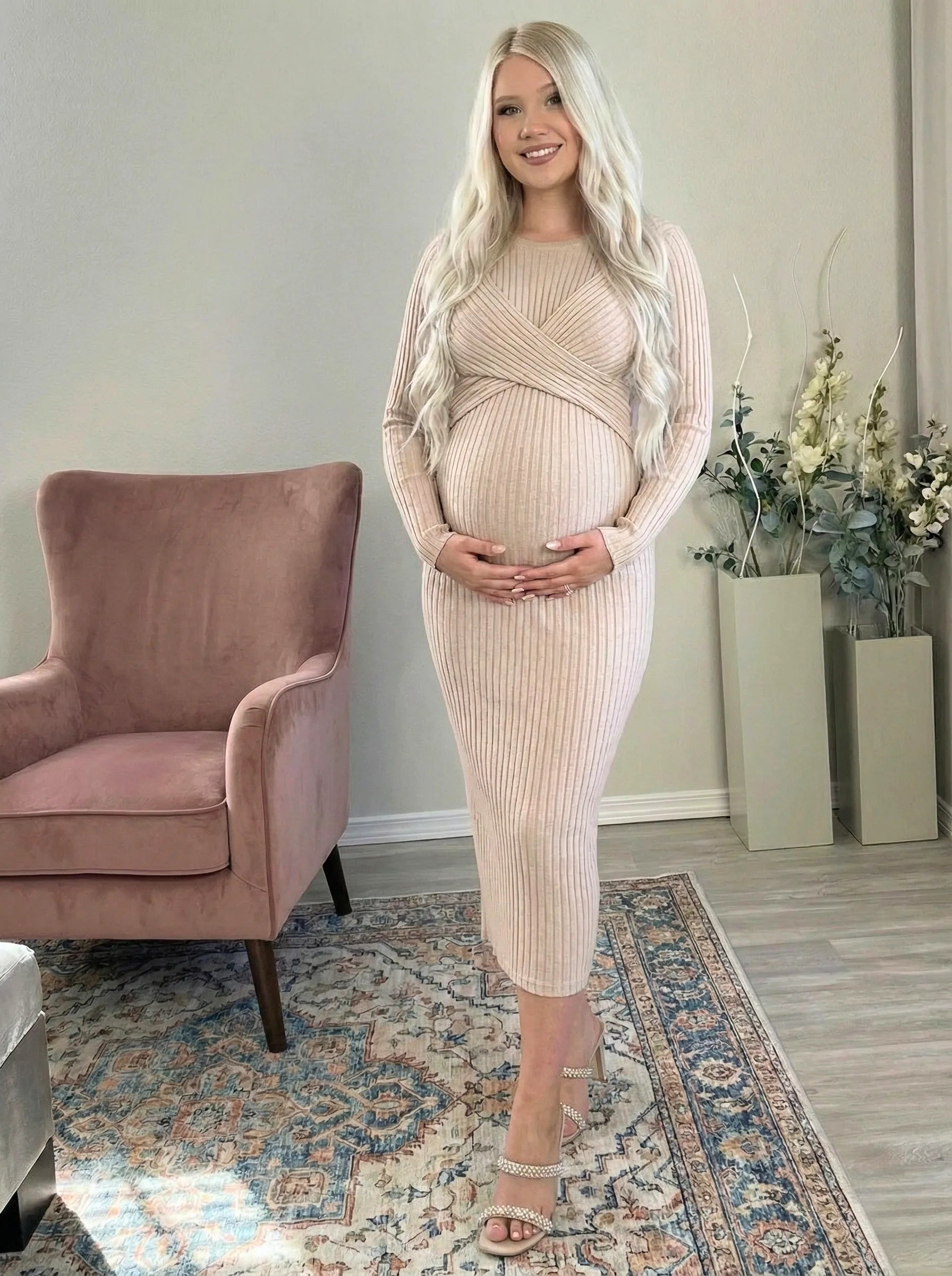 Knotted Ribbed Maternity Dress – Aura Maternity Knotted Ribbed Maternity Dress – Aura Maternity