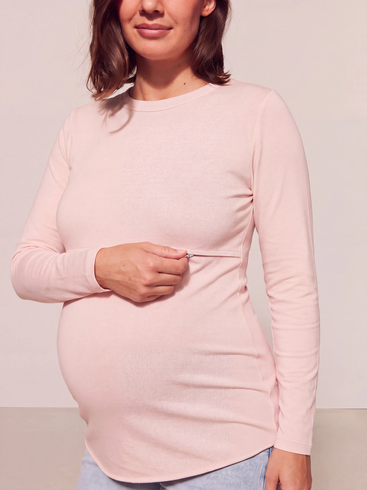 Close up of the seam under the bust that hides the nursing zipper