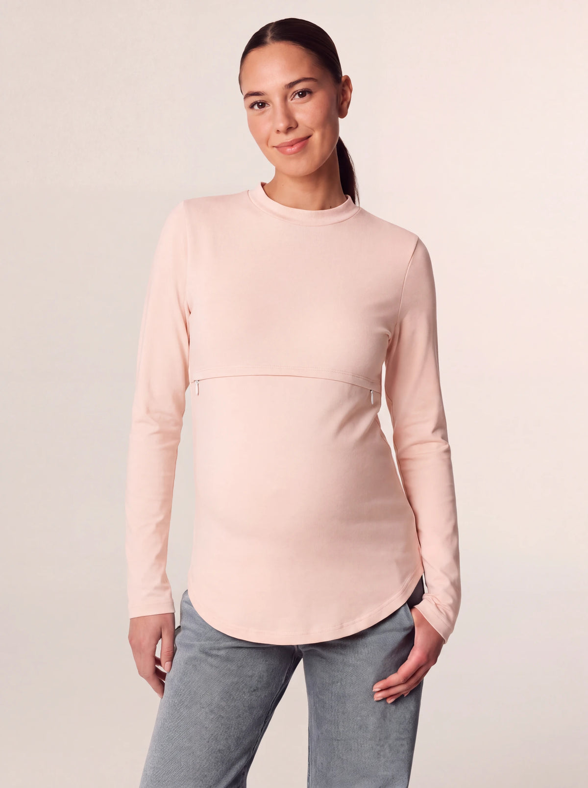 Blush pink classic long sleeve maternity and nursing tee