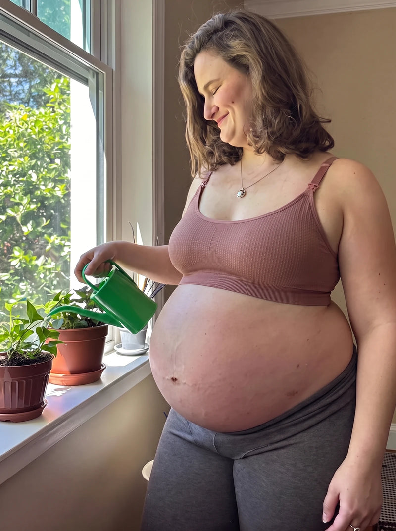 Mom wearing the AURA nursing bra