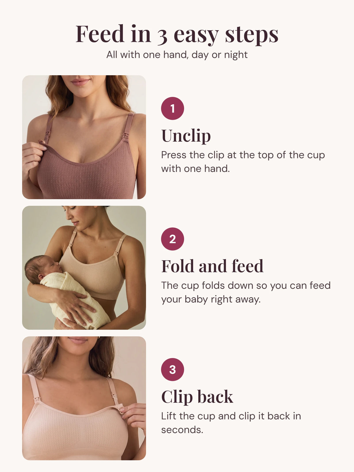 How to feed in 3 easy steps with the AURA nursing bra