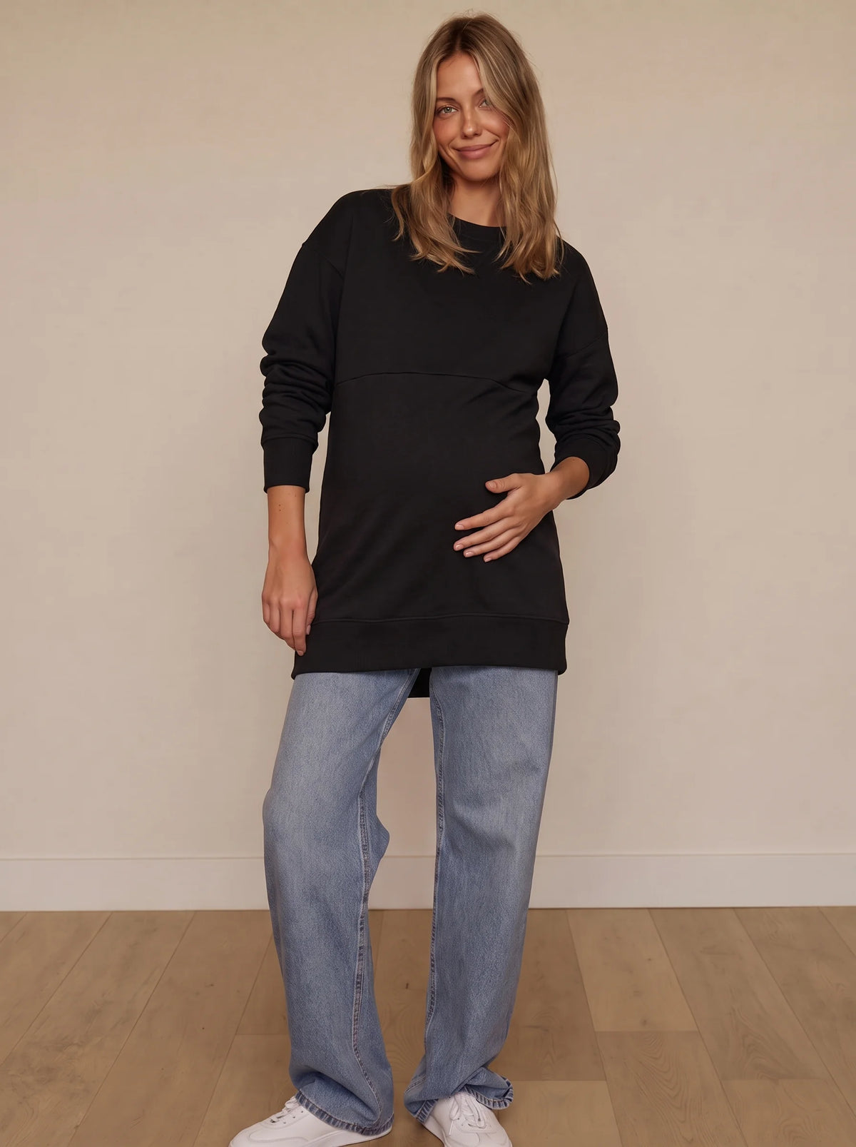 Black hidden zip maternity and nursing sweatshirt
