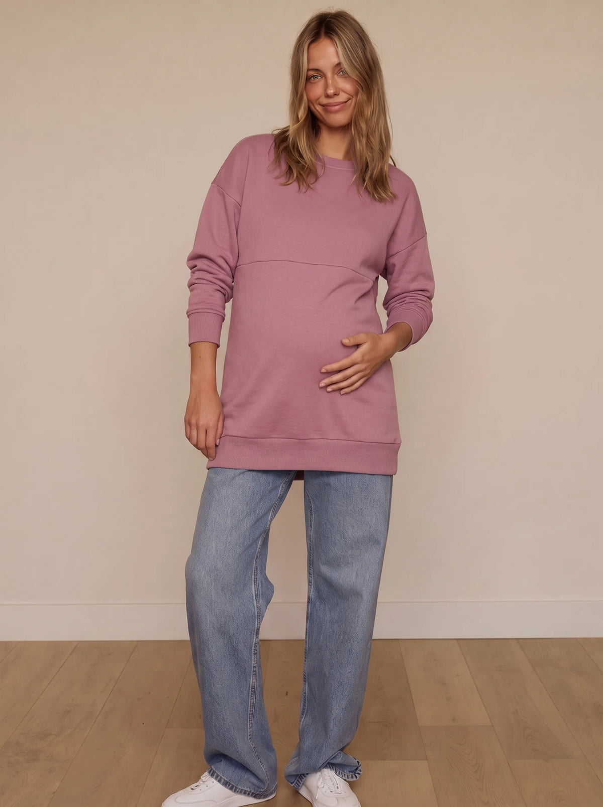 Dusty pink hidden zip maternity and nursing sweatshirt