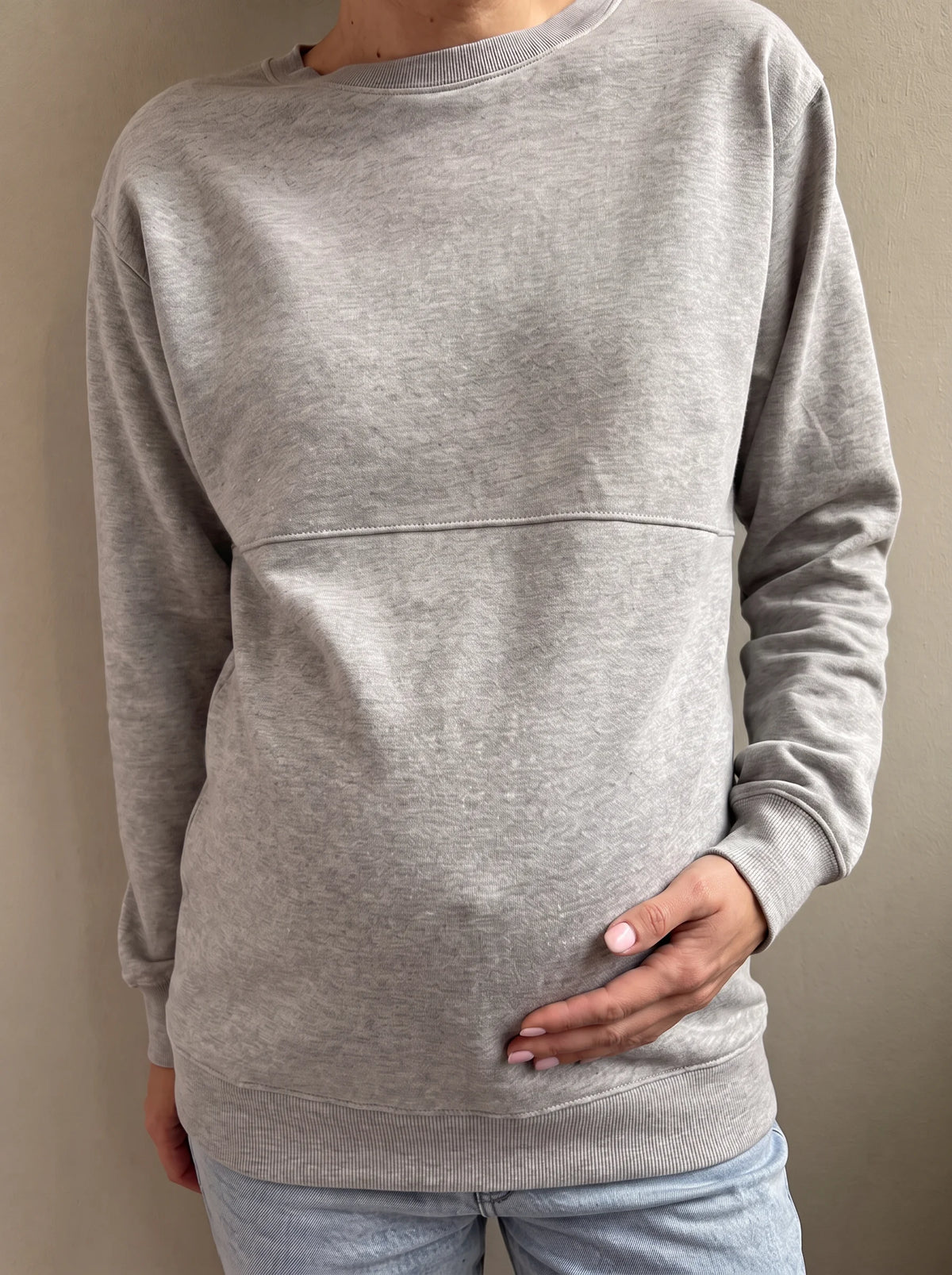 Close up of the chest seam that hides the nursing zip