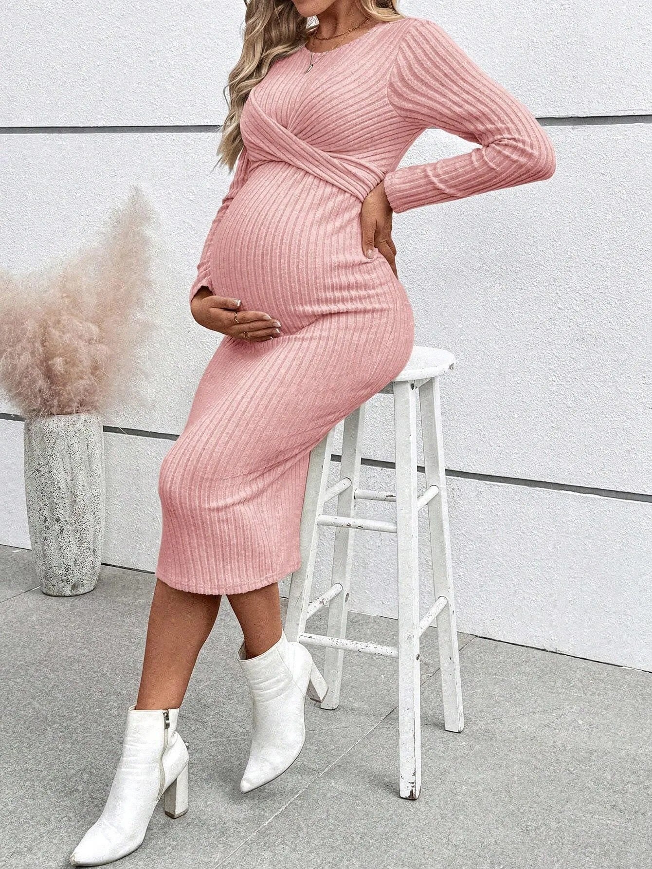 Knotted Ribbed Maternity Dress