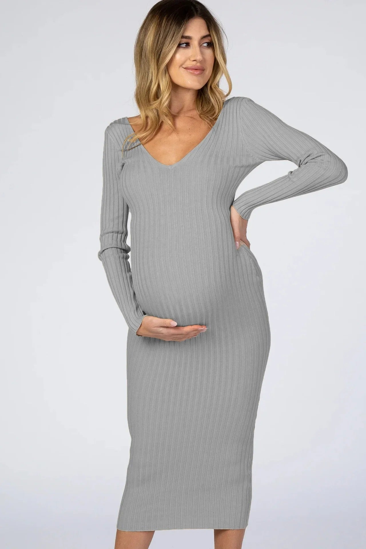 Cozy Cotton V-Neck Maternity Dress
