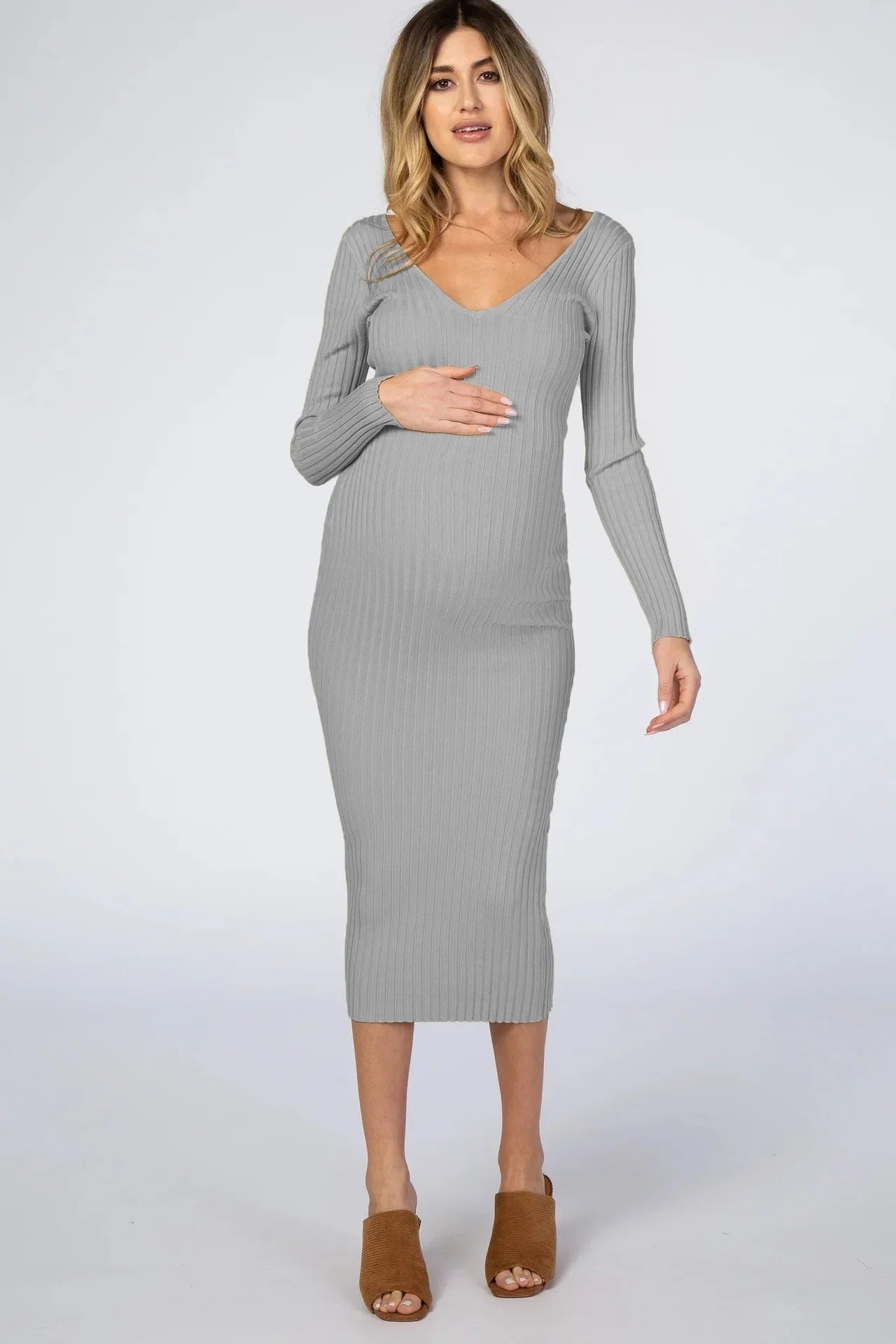 Cozy Cotton V-Neck Maternity Dress – Aura Maternity