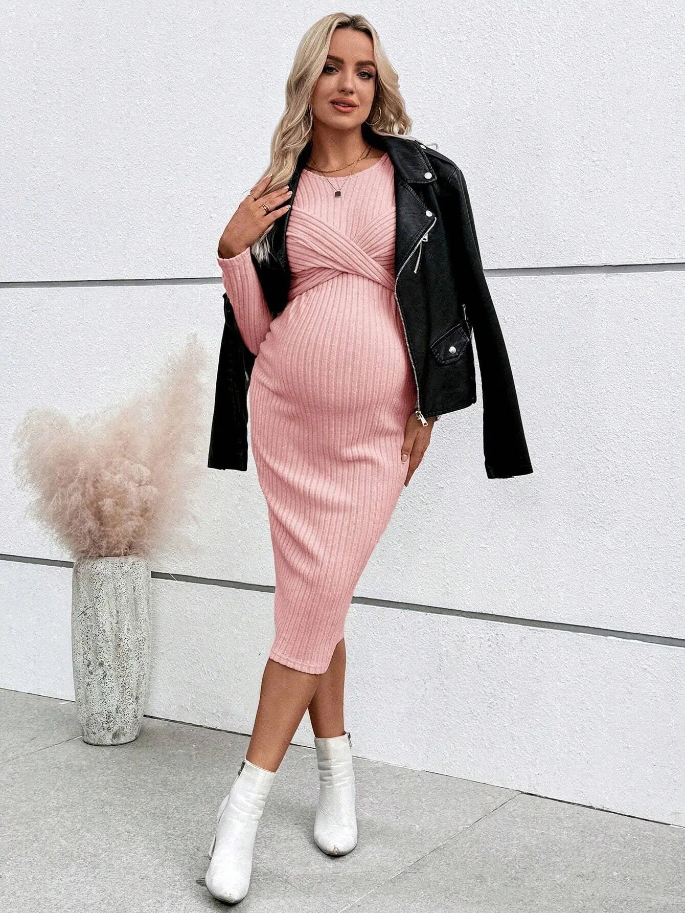 Knotted Ribbed Maternity Dress