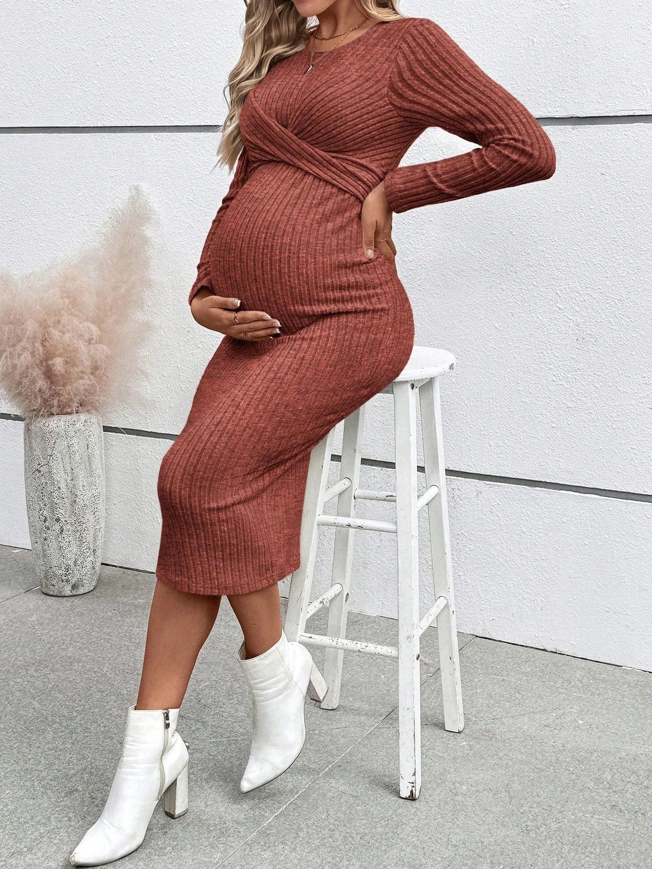 Knotted Ribbed Maternity Dress