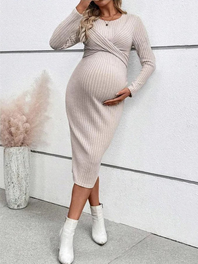 Knotted Ribbed Maternity Dress – Aura Maternity