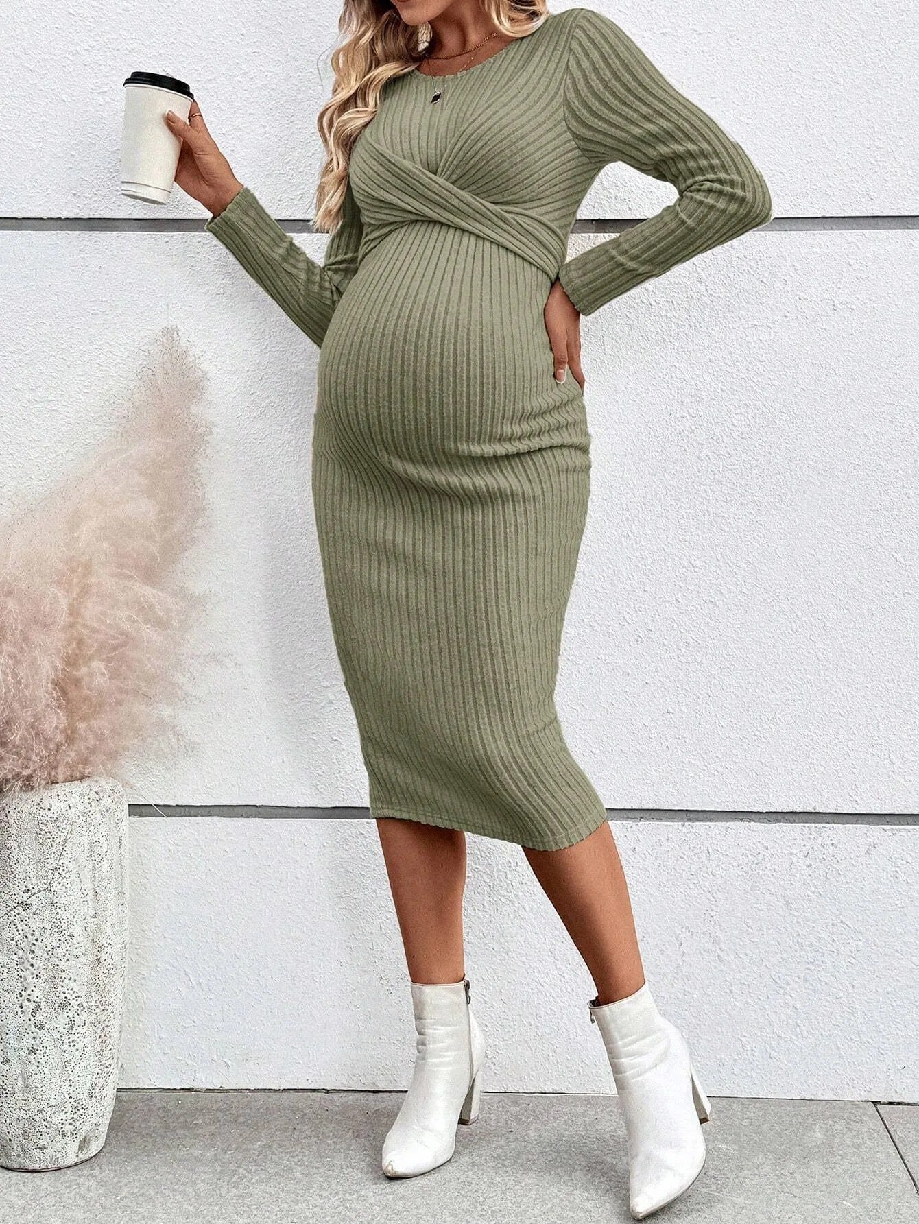 Knotted Ribbed Maternity Dress