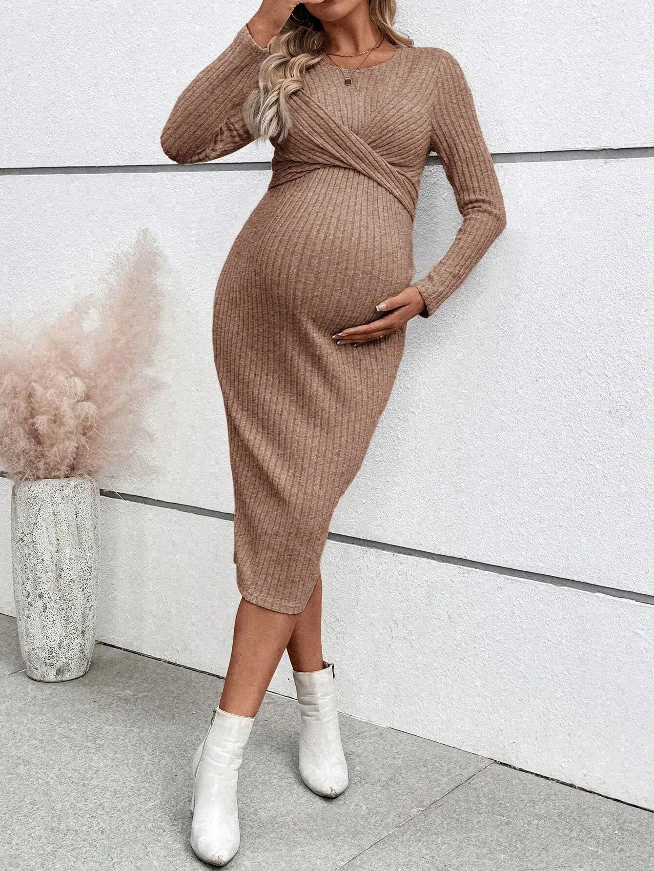 Knotted Ribbed Maternity Dress