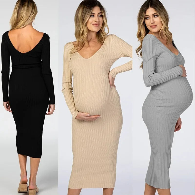 Cozy Cotton V-Neck Maternity Dress