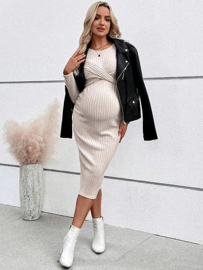 Knotted Ribbed Maternity Dress