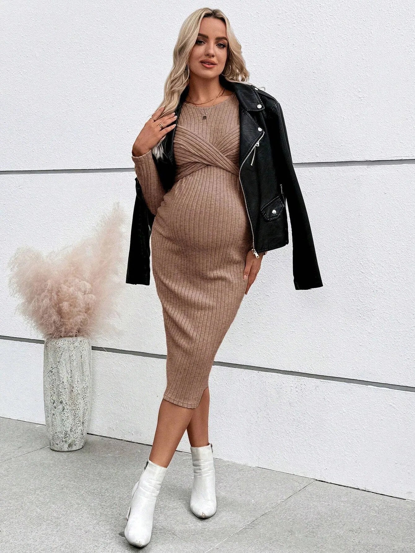 Knotted Ribbed Maternity Dress
