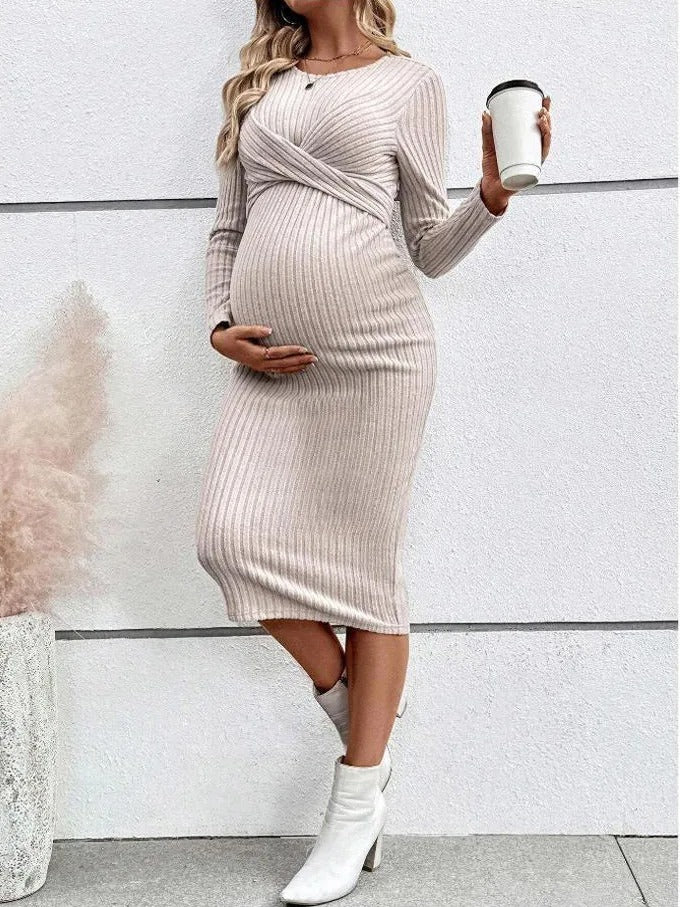Knotted Ribbed Maternity Dress