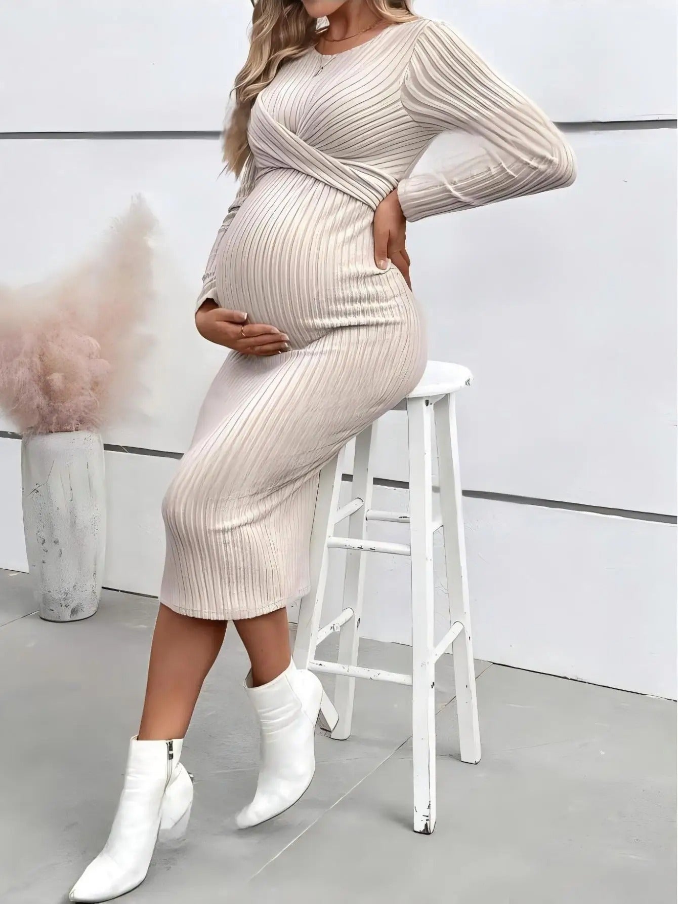 Knotted Ribbed Maternity Dress