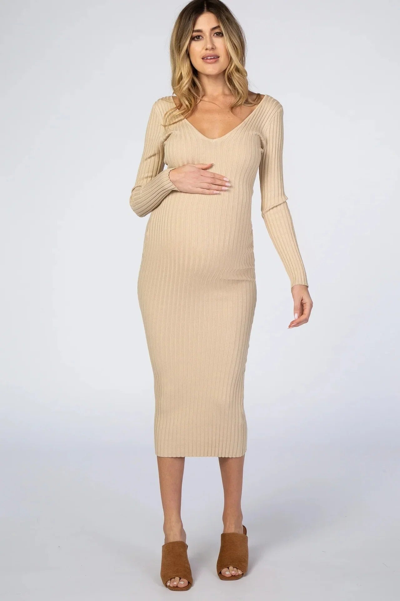 Cozy Cotton V-Neck Maternity Dress