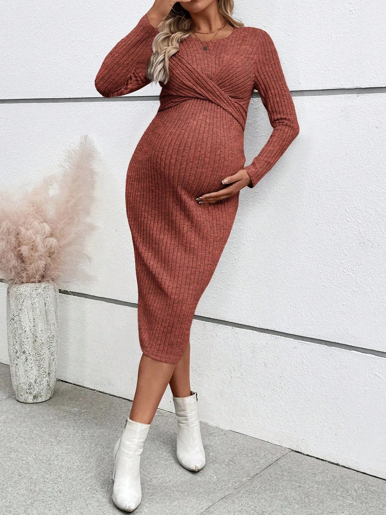 Knotted Ribbed Maternity Dress