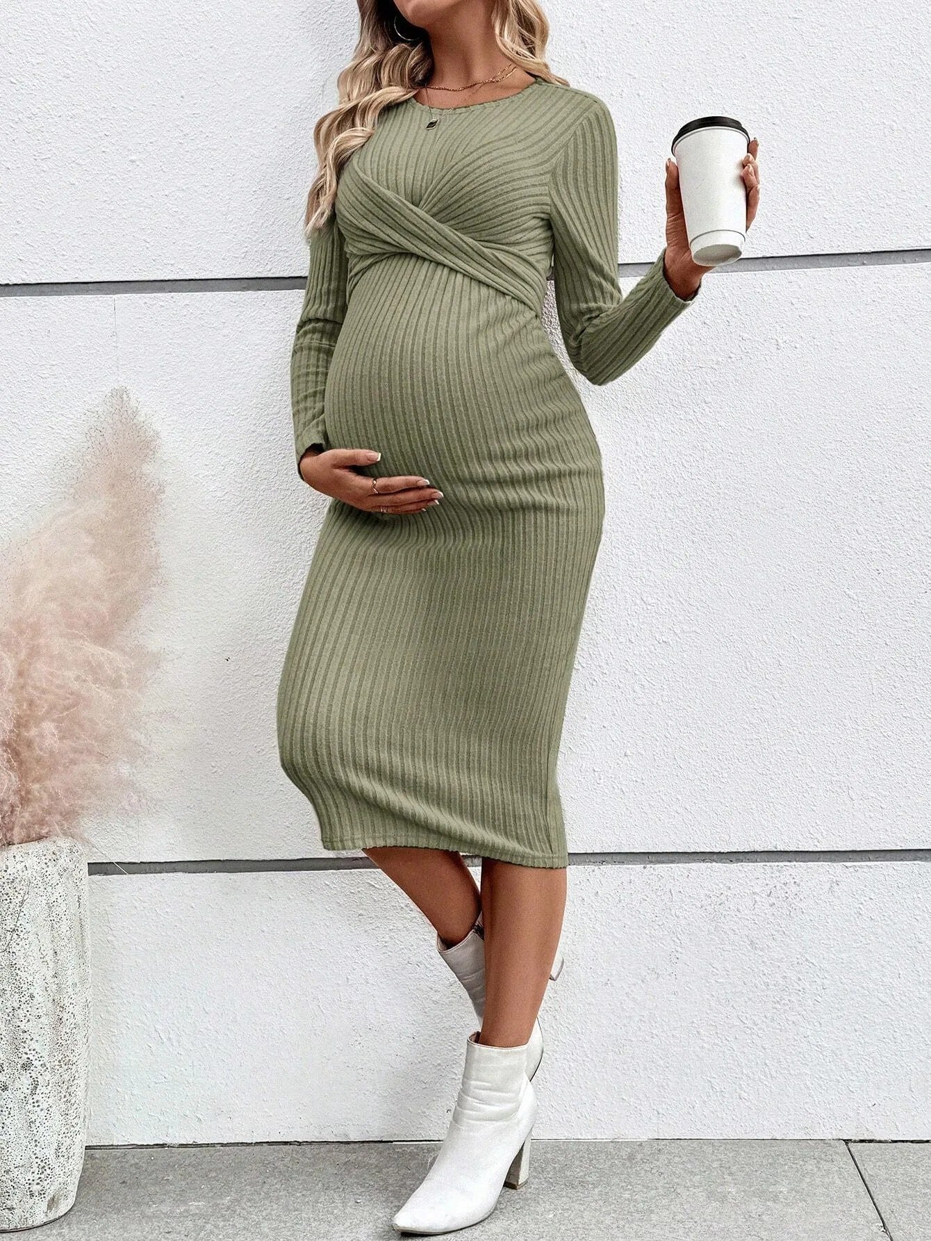 Knotted Ribbed Maternity Dress