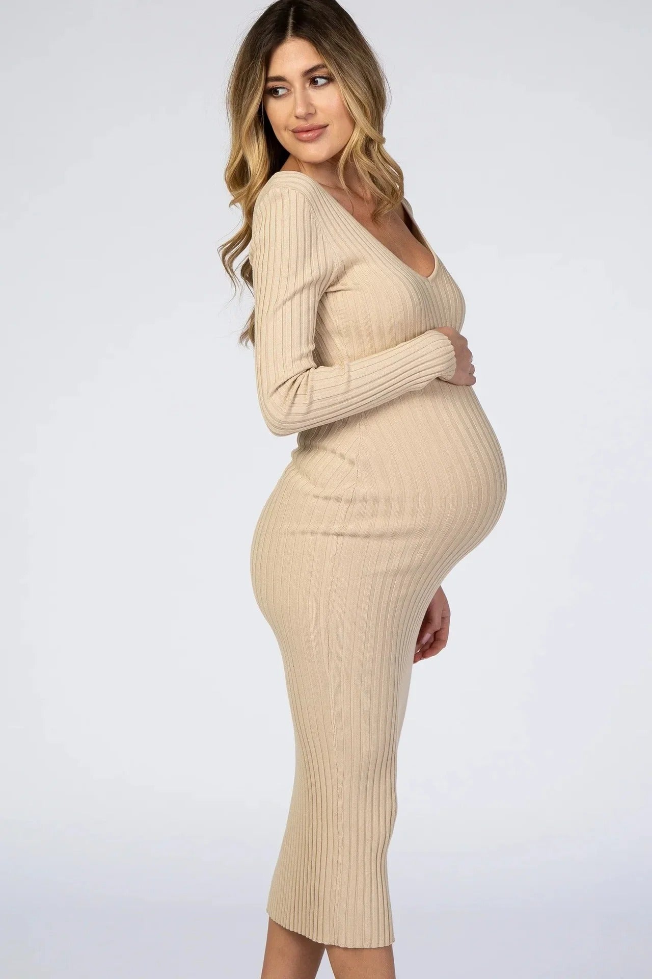Cozy Cotton V-Neck Maternity Dress