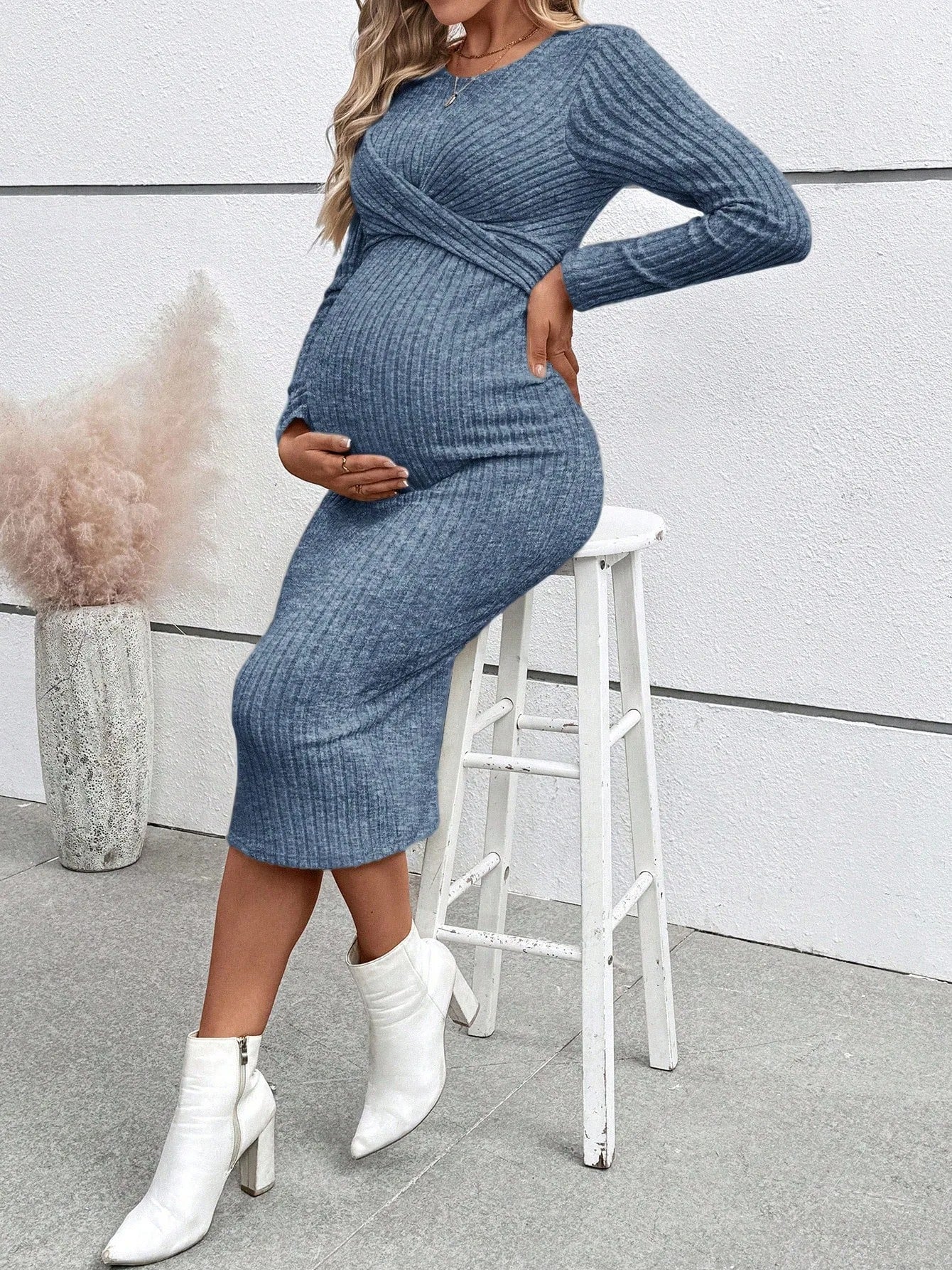 Knotted Ribbed Maternity Dress